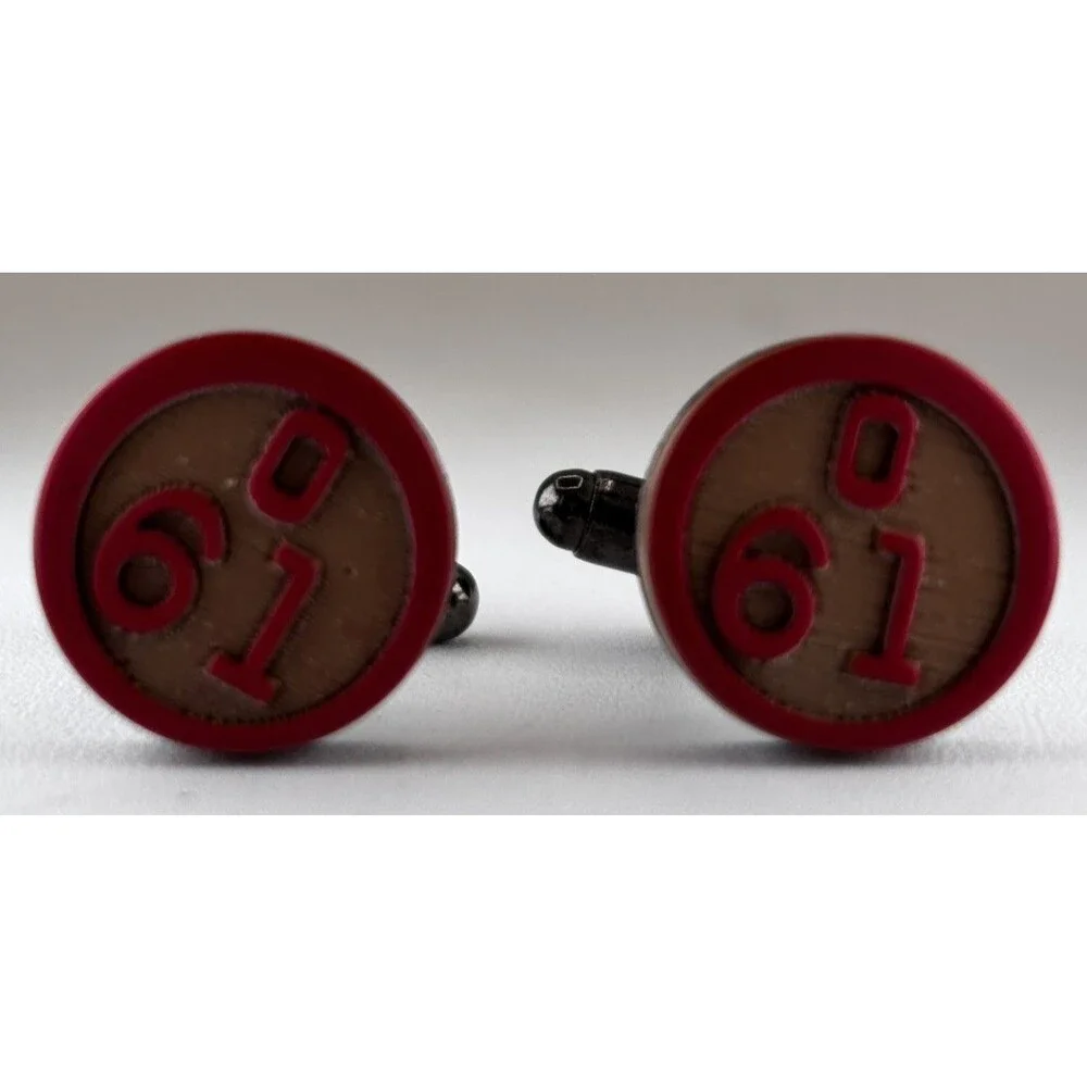 VTG Bingo Theme Cufflinks O-61 Tan Red Gunmetal Tone